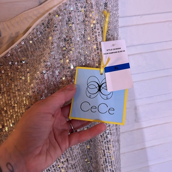 Cece Champagne Silver Wide Leg Glam Sequined Pants, Women’s Size Extra Large - Picture 6 of 7